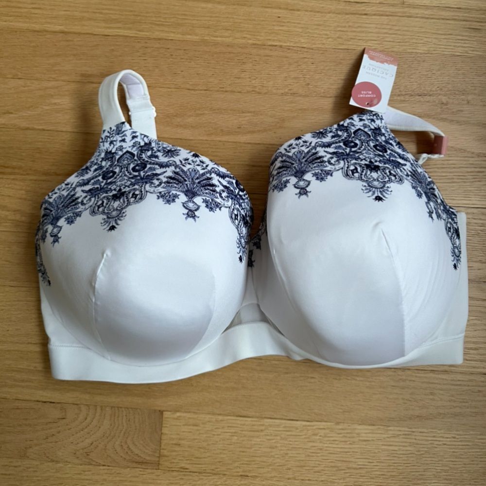 NWT Cacique Full Coverage Bra Size 42H White Blue Lightly Lined Underwire‎ Boho